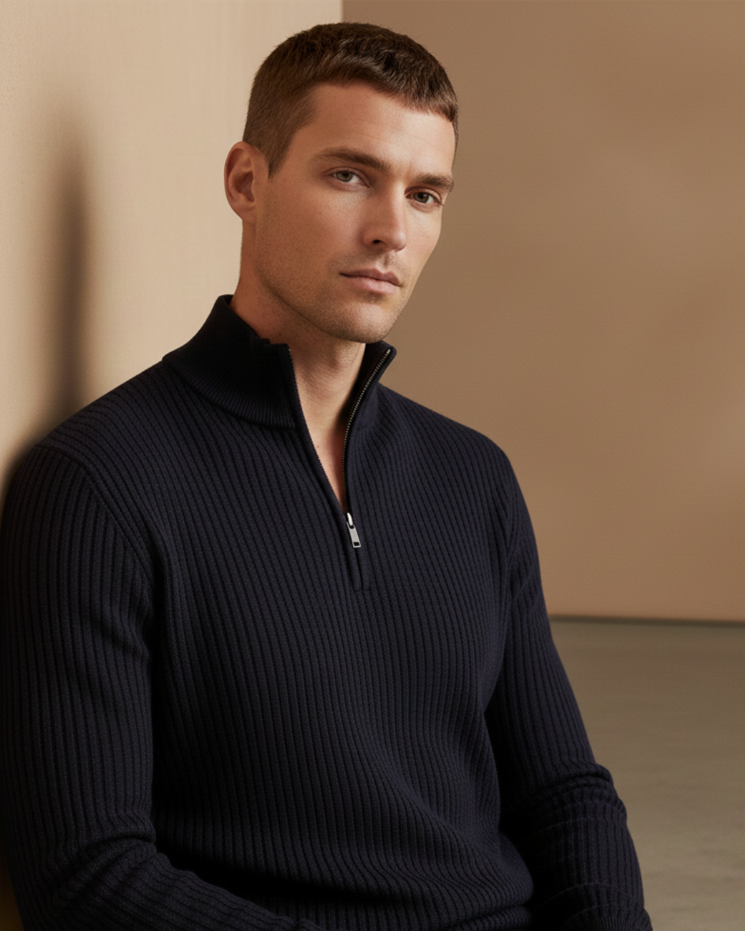 Ribbed zip-neck sweater